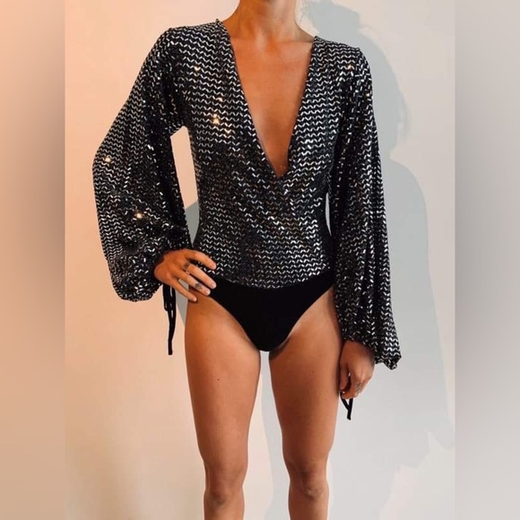 Zara silver bodysuit/ blouse formal size small - Picture 1 of 8
